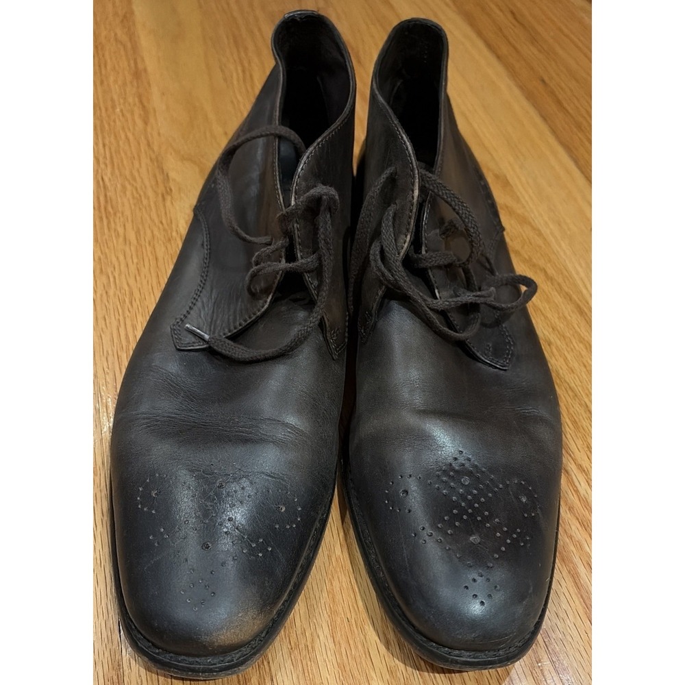 John Varvatos Brown Leather Medallion Toe Chukka Boots Mens 12 - Picture 5 of 6
